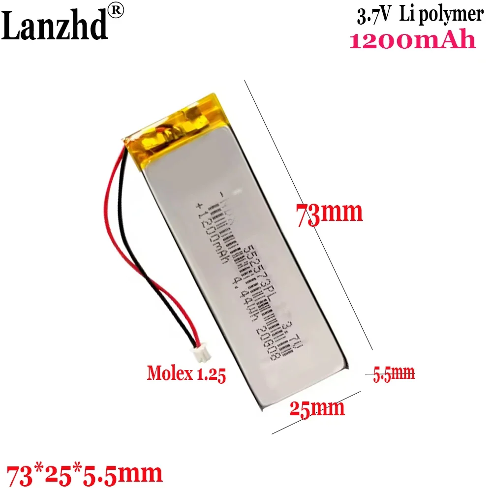 

1-15pcs Light bar battery 552573 Polymer lithium battery 1200mAh 3.7V Cabinet wardrobe LED light Bluetooth speaker