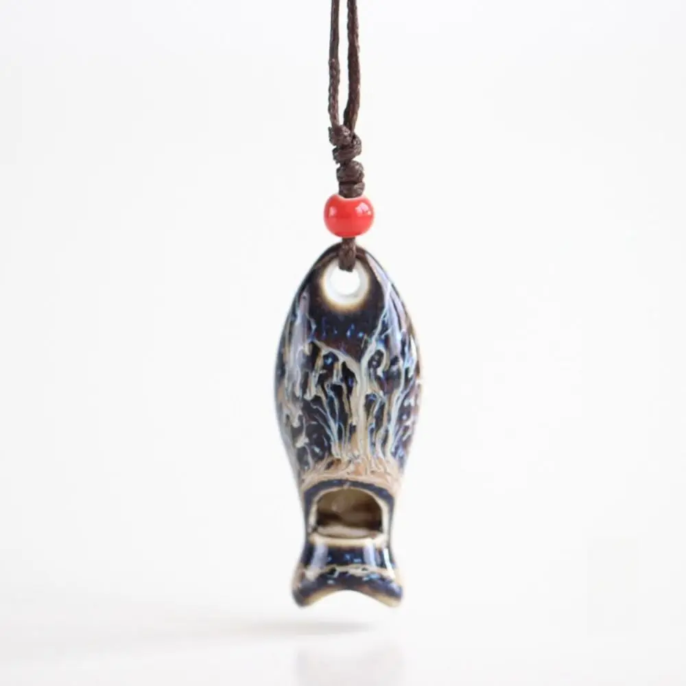 Fashion Chinese Style Ceramic Fish Pendant Smooth Delicate Personalized Whistle Handmade Ornaments Boho Ethnic Necklace Unisex