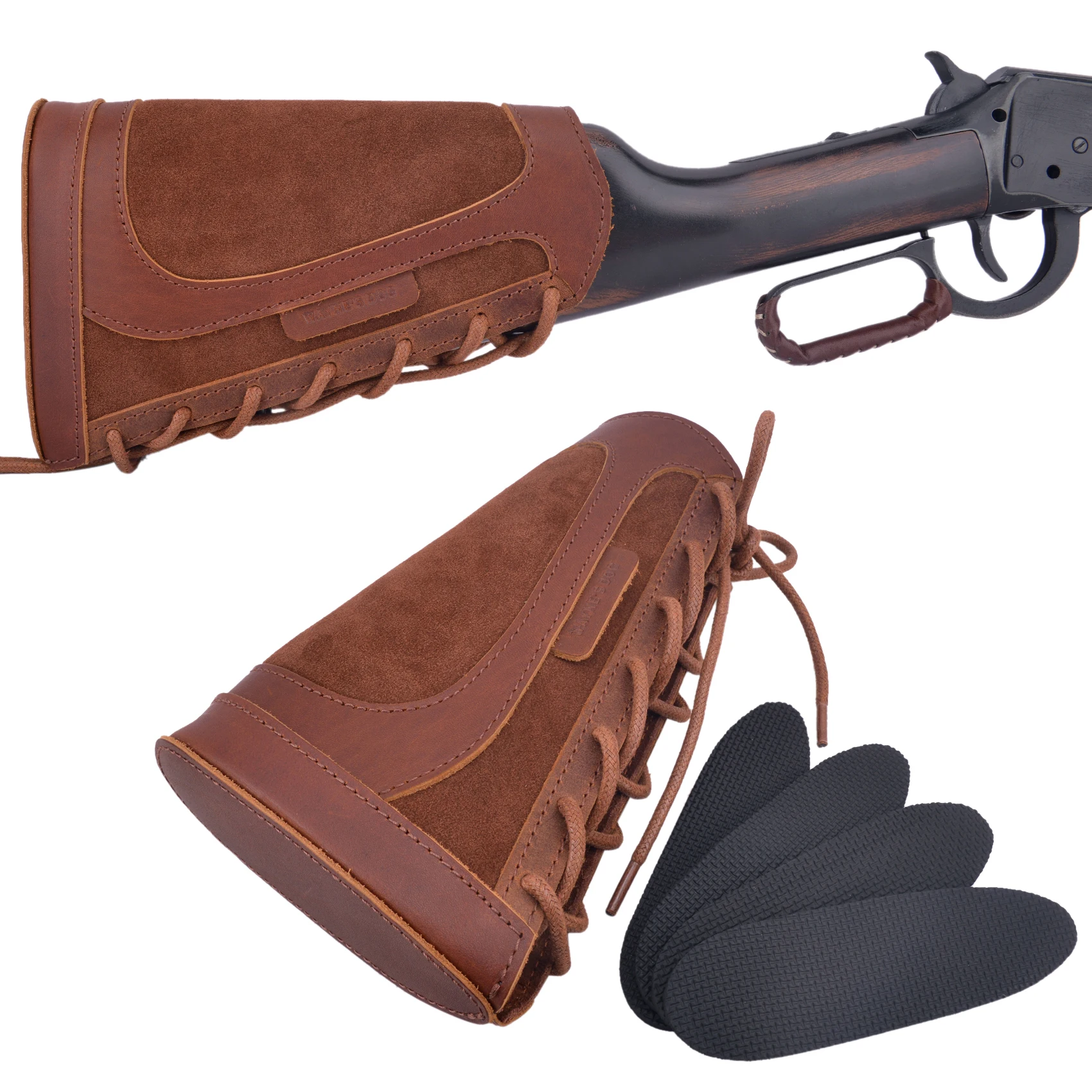 

Leather Rifle Gun Buttstock Cover, Canvas Non-Slip Recoil Pad for Shooting and Hunting