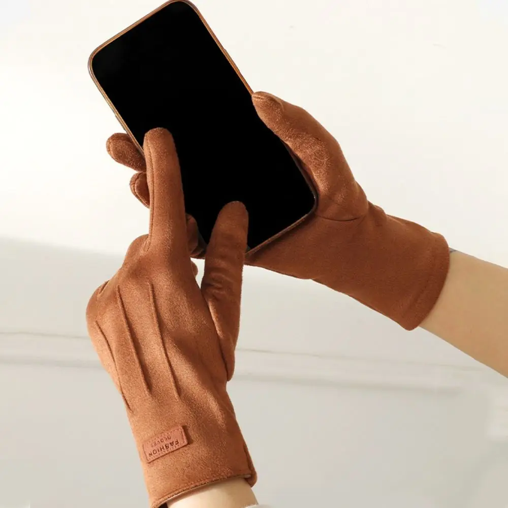 All-Match Velvet Winter Cycling Gloves Soft Thick Women Mittens Solid Color Touch Screen Suede Gloves Autumn