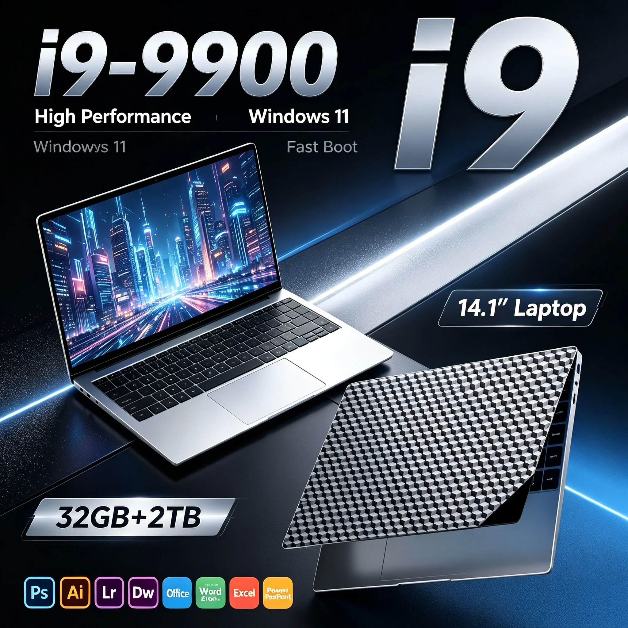 Intel Core I9 9900 New Notebook 14.1'' 1920x1080 HD Display 32GB RAM 1TB/2TB SSD Windows11 Ultra Slim Laptop For Study Office