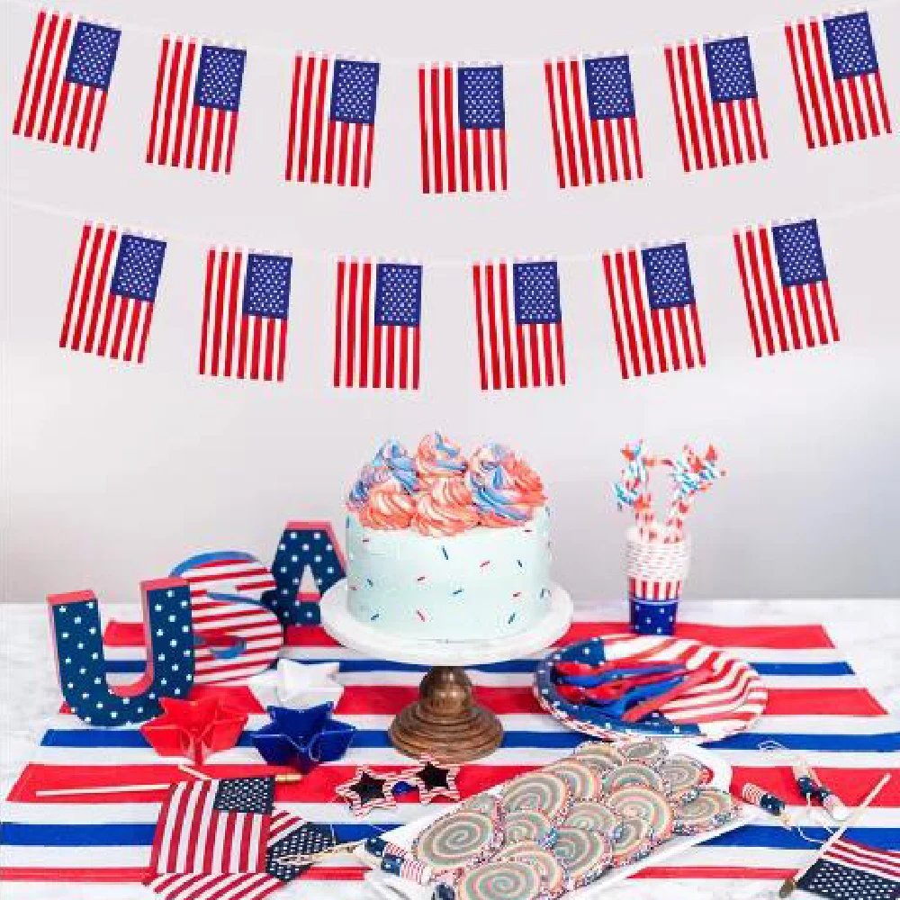 24pcs/Set Small American Flag String Banner 14cmx21cm 20x30cm Home Decor USA Bunting Flags for Patriotic Events