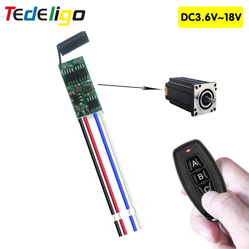 433.92Mhz Wireless RF Relay Receiver Module DC 3.6V 6V 12V 1CH Remote Control Switch and Transmitter for Forward and Reverse DIY