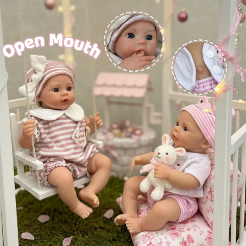 

1 шт./2 стиля, 13 дюймов, с открытым ртом и 2 одежными, однотонные силиконовые куклы Bebe Reborn для девочек, окрашенная кожа, реалистичные куклы ручной работы для новорожденных