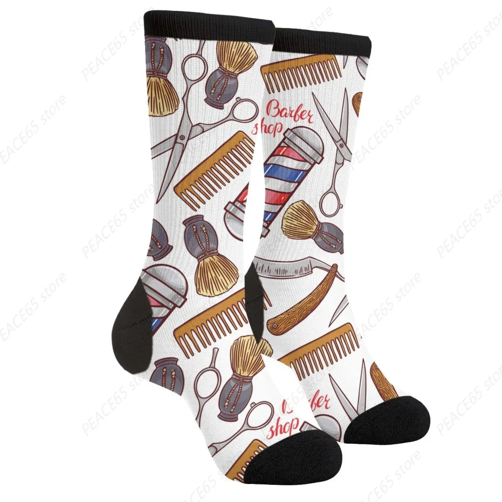 Barber Shop Hair Accessories Hair Salon Scissors Comb Casual Funny Funky Novelty Socks For Men Women