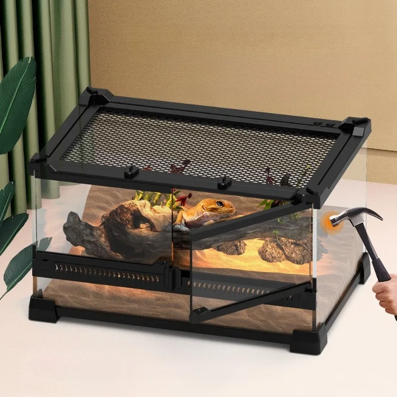 

Террариум для стеклянных ящериц, большой прозрачный террариум для рептилий с двойной дверцей, клетка для разведения рептилий из закаленного стекла