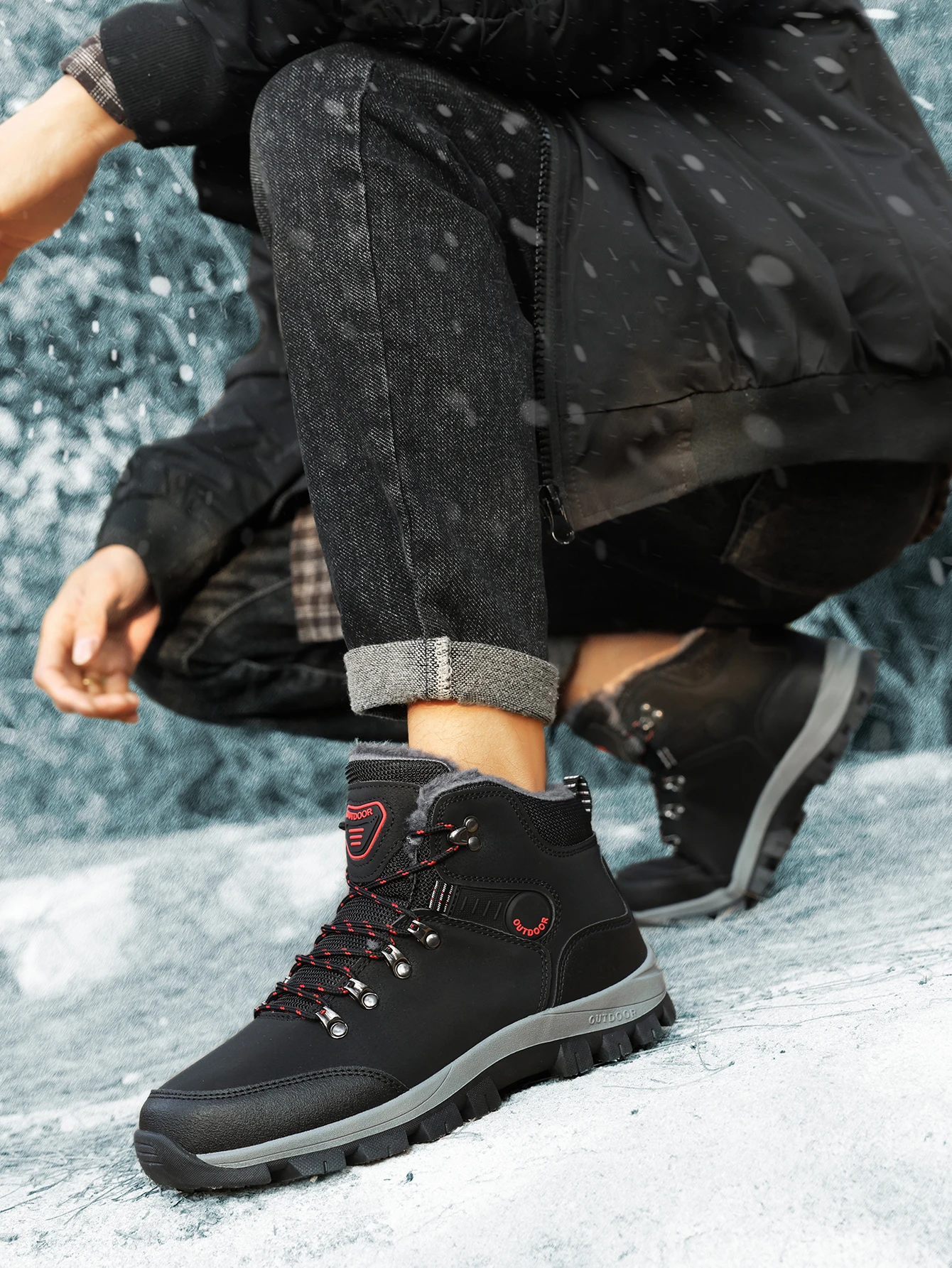 Herren-Winterstiefel mit Fleece-Futter, verdicktem Schaft und kurzer Form, warm und rutschfest, bequeme und vielseitige Outdoor-Stiefel für kaltes Wetter. – Detail 5