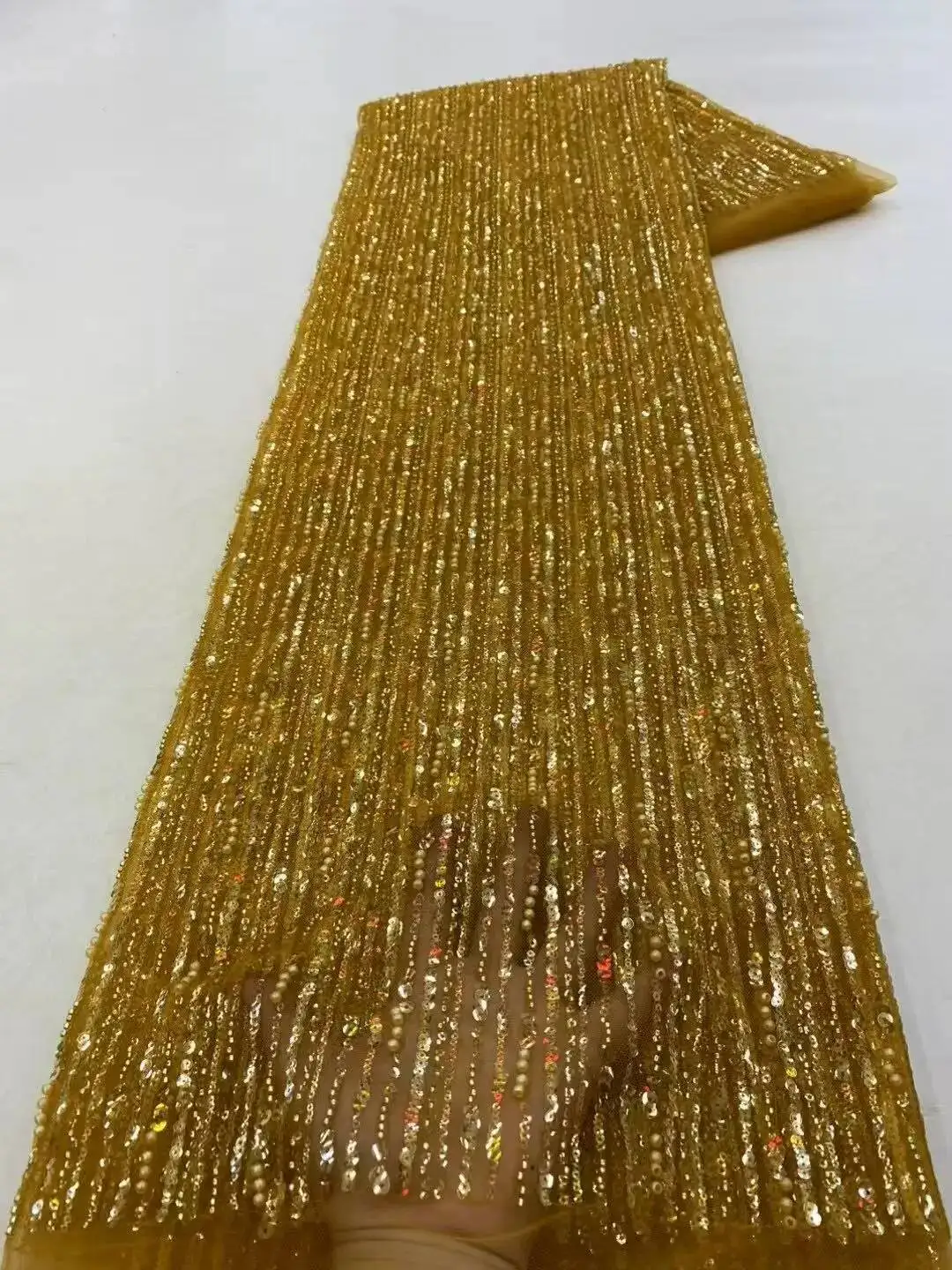 

5Yards Mesh Lace Fabric Heavy Sequins Beads Pure Colorful Raschel Lace Heavy Sequins Beads Diy Patchwork Home Decor Wedding
