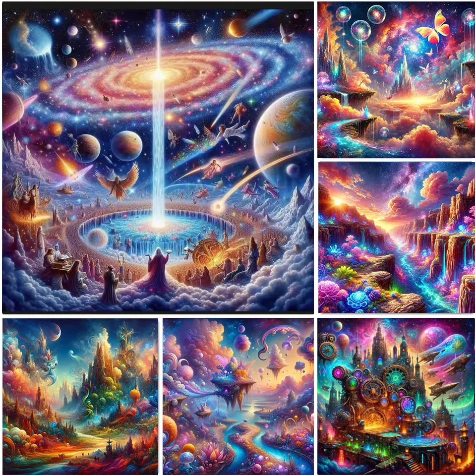 Diy Diamond Paintings Fantasy Planet Universe Diamond Mosaic Colorful Hills Cross Stitch Handmade Home Decoration Holiday Gift