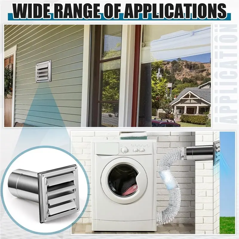 DT17 Wall Vent Cover Outside Dryer Vent Covers for House Exhaust Duct Kit 304 Stainless Steel 4 Inch Universal Fit