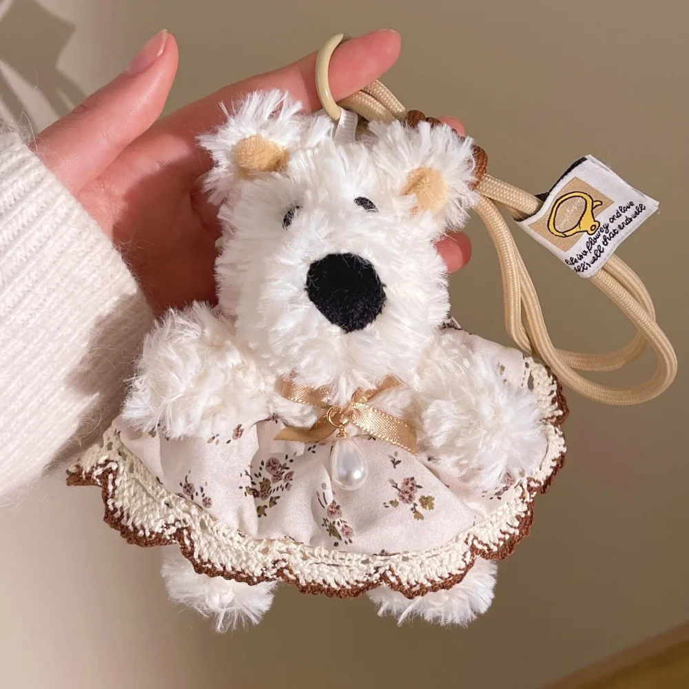 

Bow Plush Rabbit Keychain Western Highland Dog Princess Pearl Dress Rabbit Doll Keyring Kawaii Stuffed