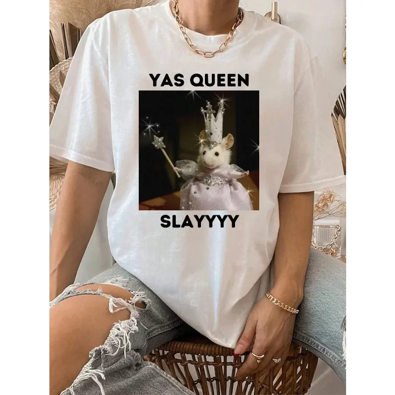 Casual oversized T-shirt voor dames met YAS QUEEN Slay grafische zachte katoenmix met ronde hals en korte mouwen