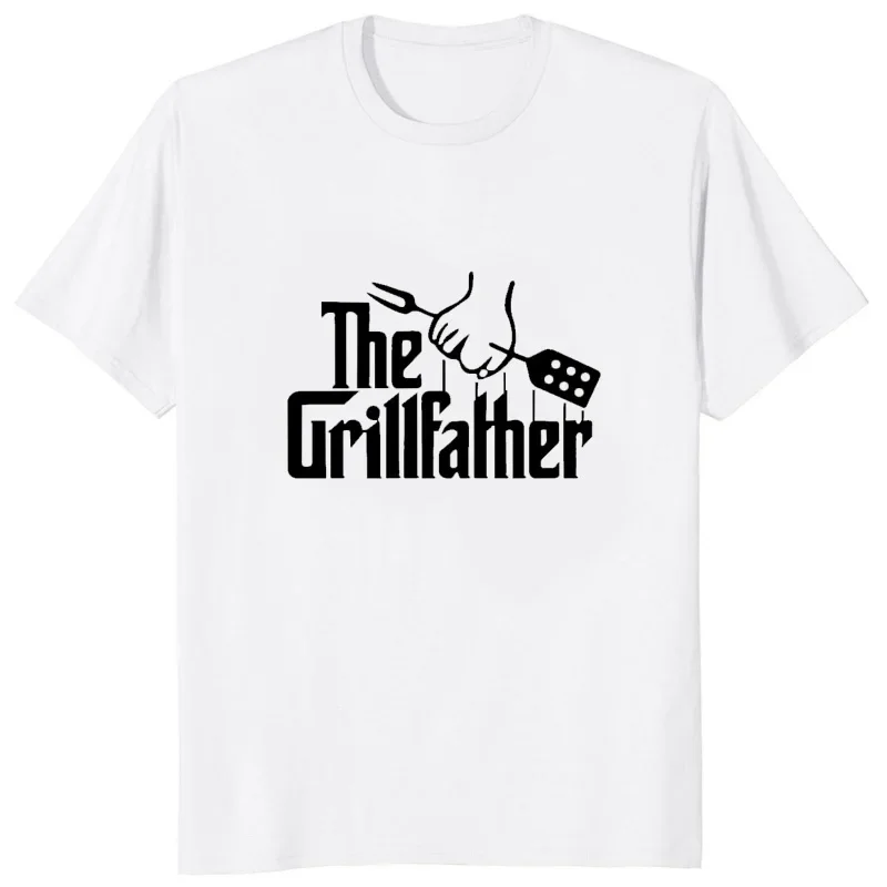 Funny The Grillfather Dad Fathers Day BBQ T Shirts Novelty Graphic Streetwear Short Sleeve Harajuku Style Man T-shirt Loose Tees