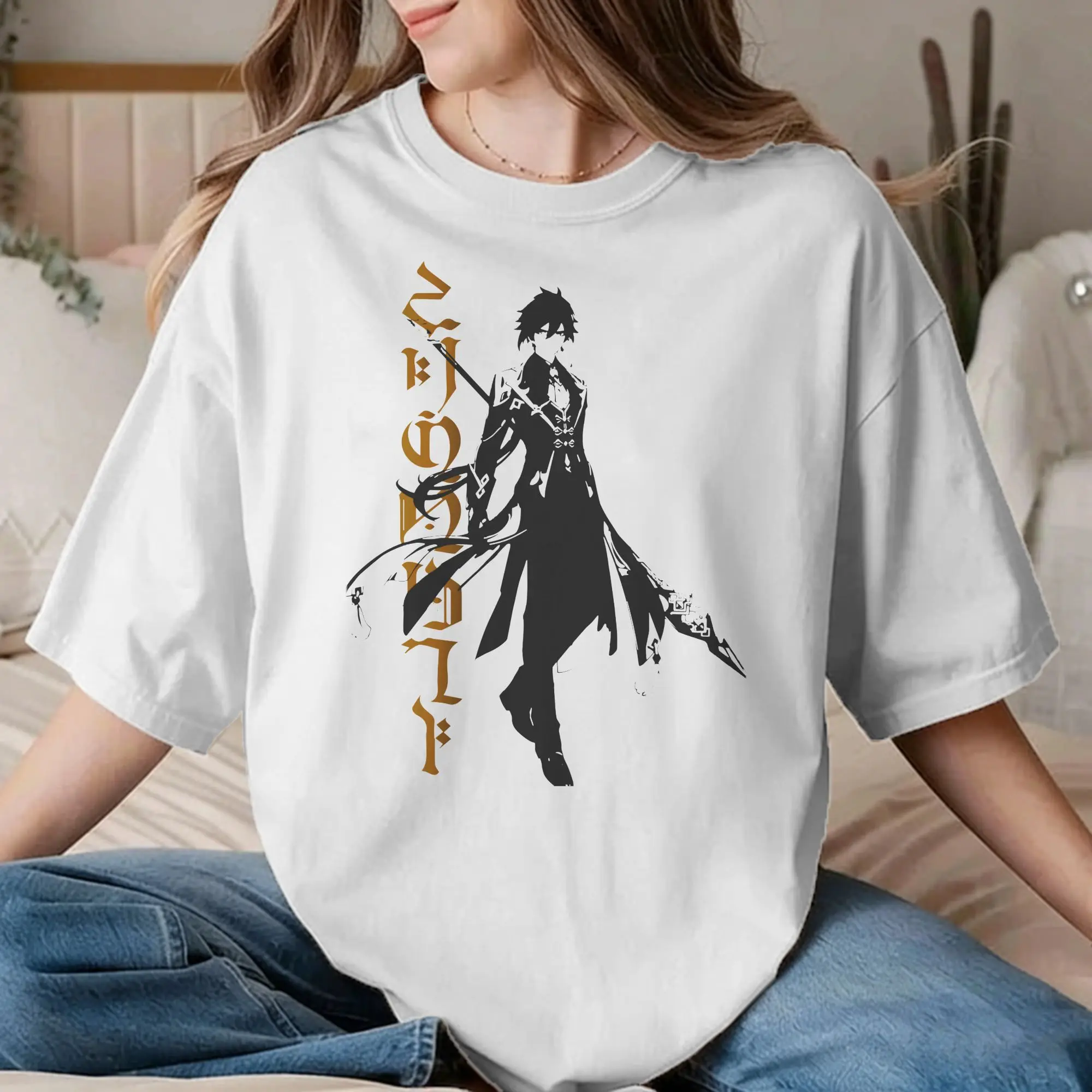 Genshin Impact Zhongli Full-body T Shirts Men Women's Cotton Novelty T-Shirts O Neck  Tees Short Sleeve Tops Summer