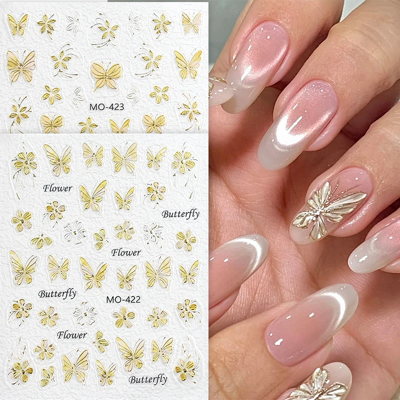 3D Vlinder Nail Art Stickers Bladgoud Bloem Bronzing Mini Strik Ultradunne Zelfklevende Decals Nail Art Decoratie