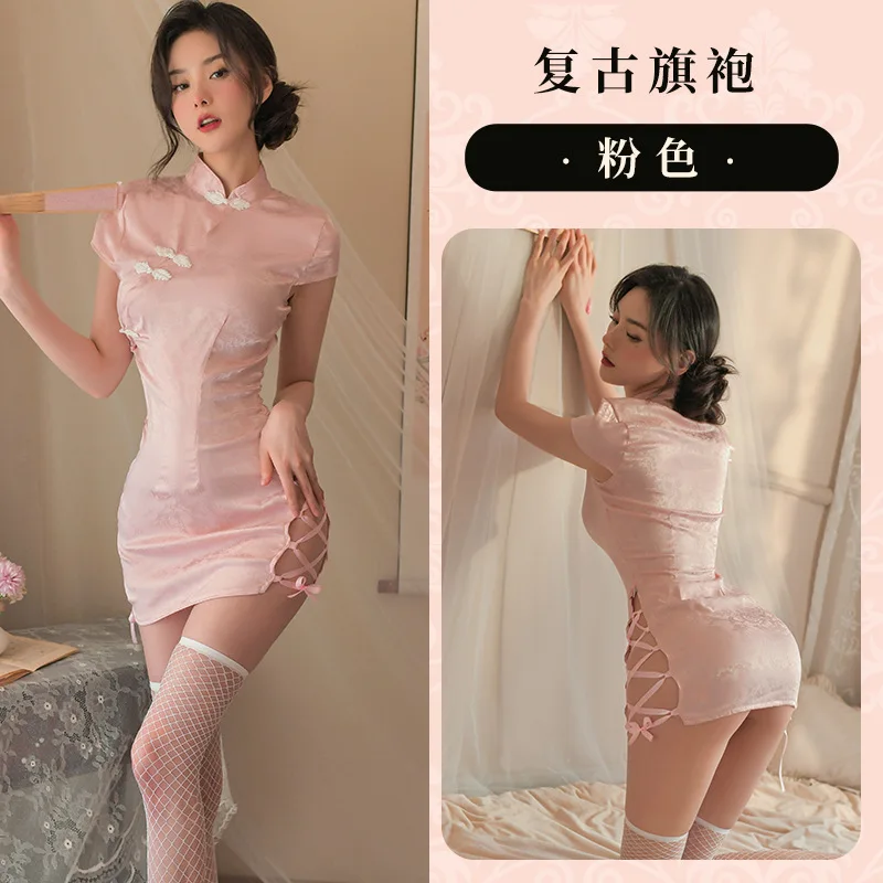 Vestido retro cheongsam sem quadril, fenda alta, estilo chinês, lingerie sexy, qipao, vestidos eróticos transparentes, traje cosplay