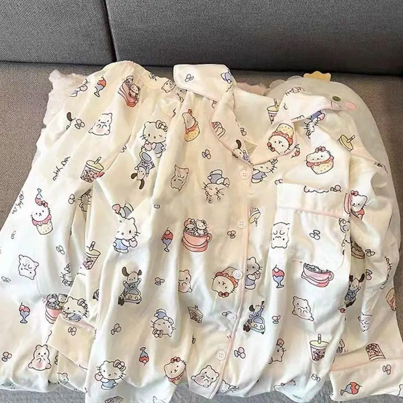 

Sanrio Hello Kitty, милый мультфильм Chiikawa, весенне-осенние брюки с длинными рукавами, Hachiware Usagi, комплект домашней одежды для девочек, пижамный комплект