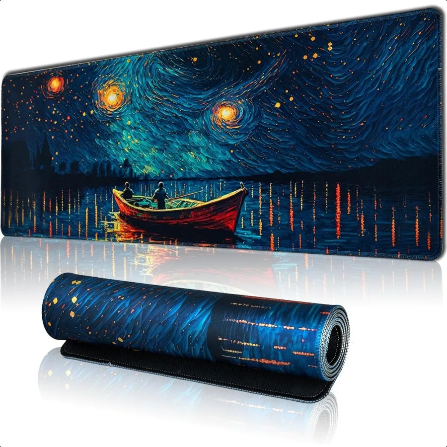 

Starry Night Large Gaming Mouse Pad XL Desk Mat with Seamed Edges Waterproof NonSlip Rubber Base 31.5x11.8 Inch Keyboard Pad Bi