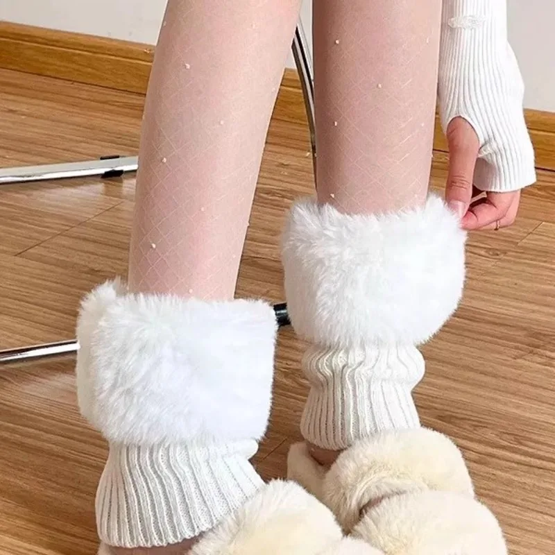 

Однотонные плюшевые ботинки, зимние вязаные манжеты для носков с меховым краем, длинные гетры для ботинок, аксессуары для носков, чехлы для носков