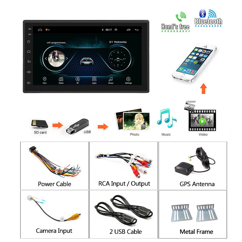 NEW Black 2DIN Android Car Multimedia MP5-Player Radio GPS Navi WIFI Radio 2 Din 7 Inch Press Screen Bluetooth FM Audio Car