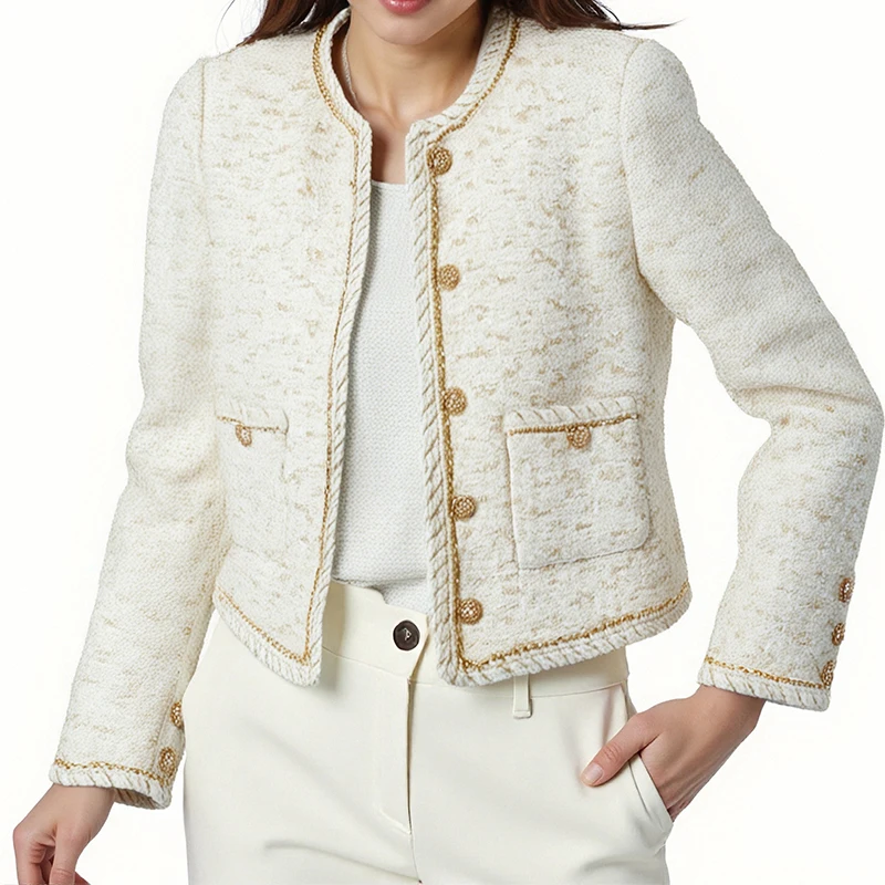 

New Fashionable Light Luxury Elegant Small Fragrant Style Coarse Felt Chain Weaving Temperament Top Coat