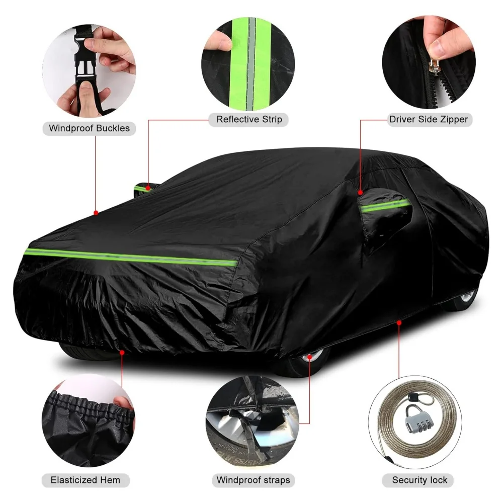 Weather Waterproof Car Cover For Lexus ES300/ES330/ES350 2001-2023 Zipper Door  Windproof Straps, Rain Snow Hail Dust Protection