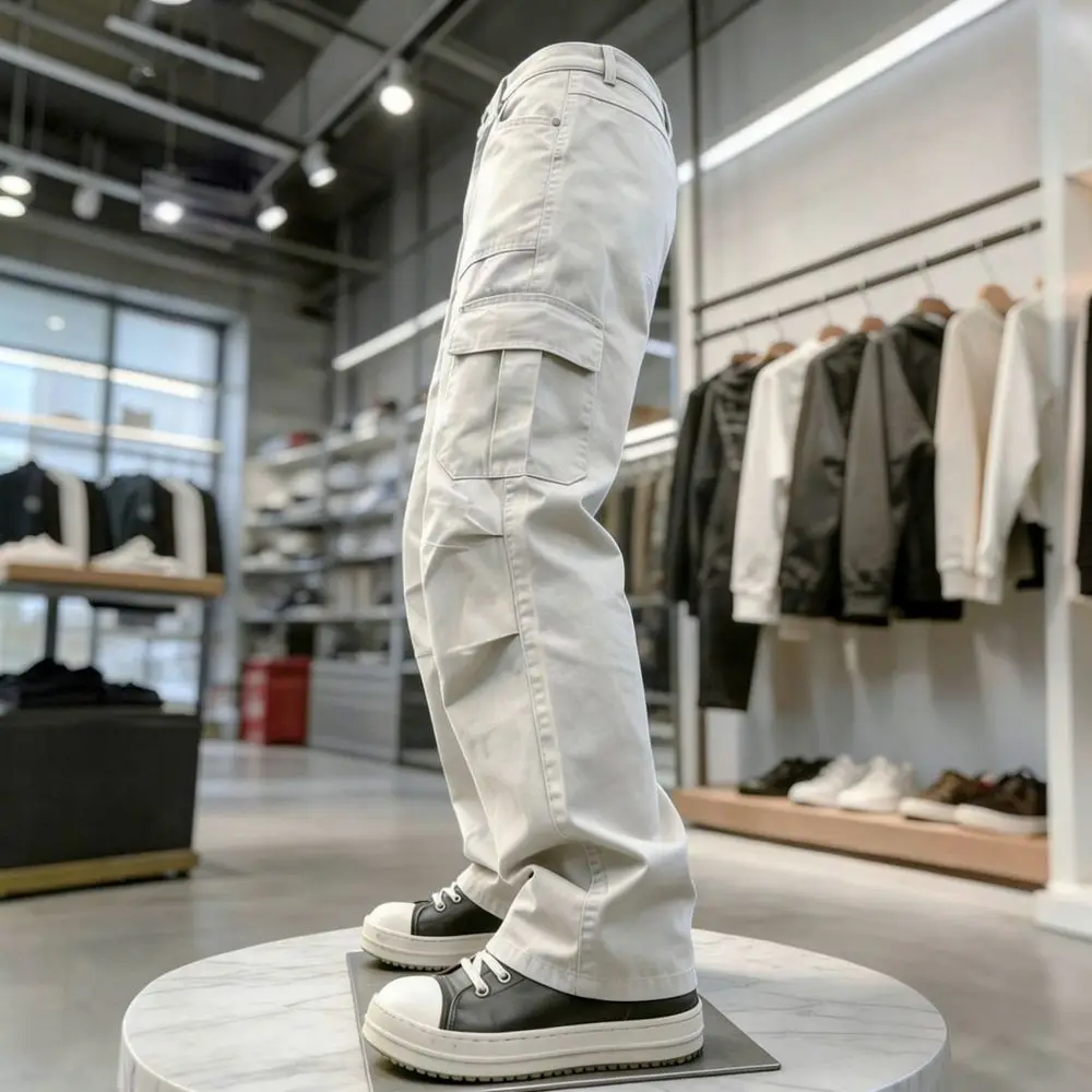 Loose Cargo Pants Mens Beige Straight Leg Trousers Casual Autumn Streetwear Lightweight Comfortable Fashion Apparel