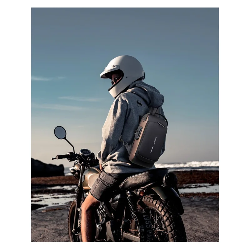 Durable Oxford Fabric Men's Sling Bag - Stylish Motorcycle Crossbody Chest Pack with Phone Pocket, Zip Closure for Daily Commute