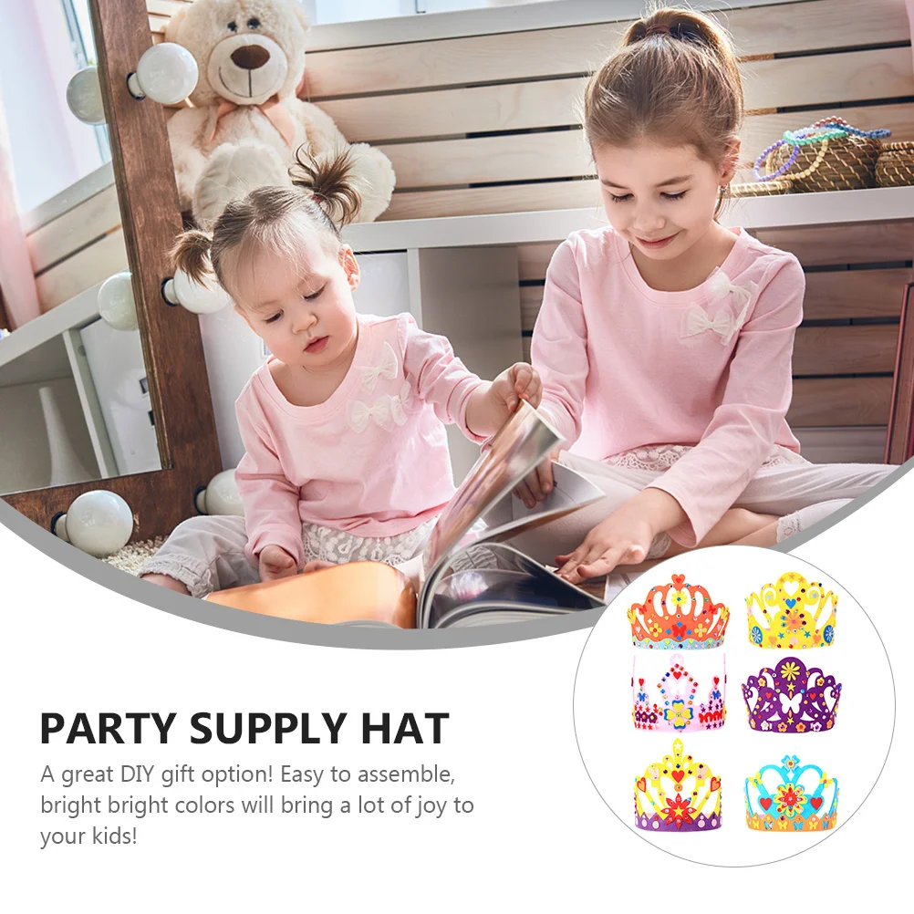 6 Sets DIY Crown Hat Birthday Accessories Tiara Craft Kit Hats Non-woven Party Child Cap