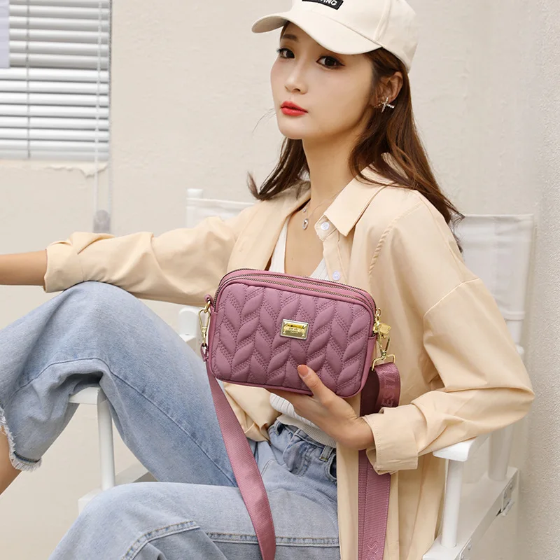 Mobile Phone Bag Women's Nylon Cloth Handheld Mini Embroidered Thread Shoulder Oblique Backpack Hanging Neck Bag Wallet