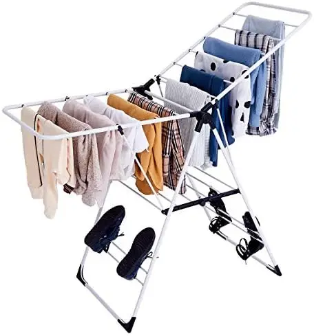 

Clothes , Collapsible Laundry Rack with Hanging Rods, Shoe Hangers, Adjustable Gullwing and Foldable Design for Space-Saving, St