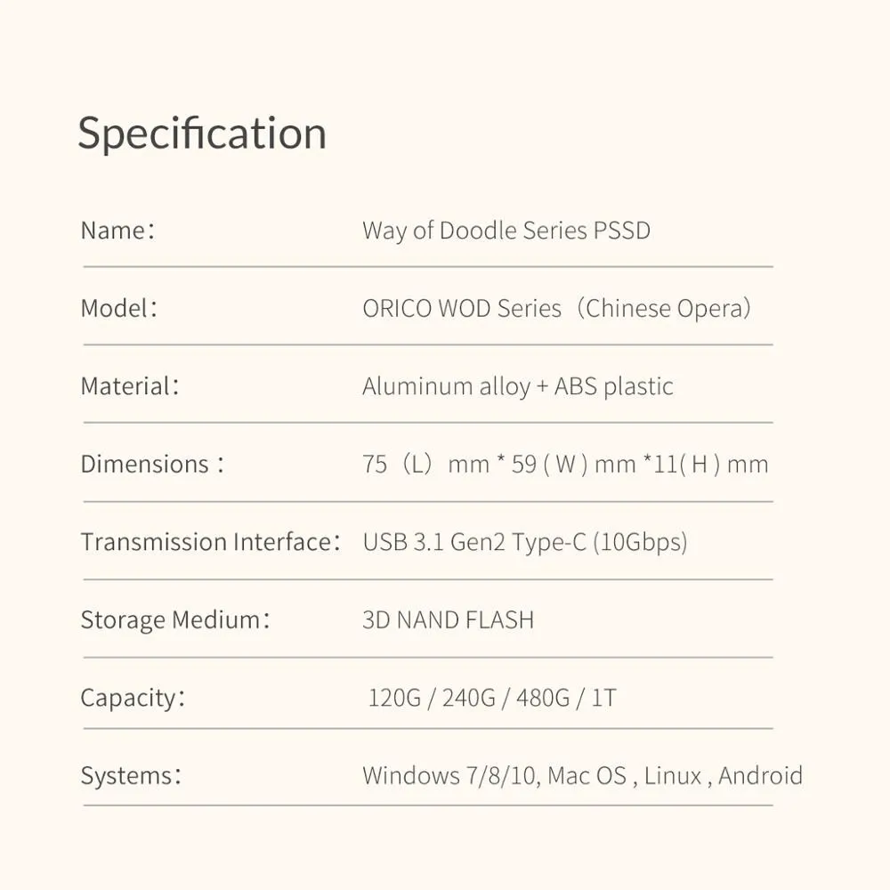 Imagem -06 - Orico-unidade de Estado Sólido Portátil para Laptop Ssd Externo Sata Usb 3.1 Gen2 Tipo-c 10gbps 2.5 1tb 480gb 240gb 120gb