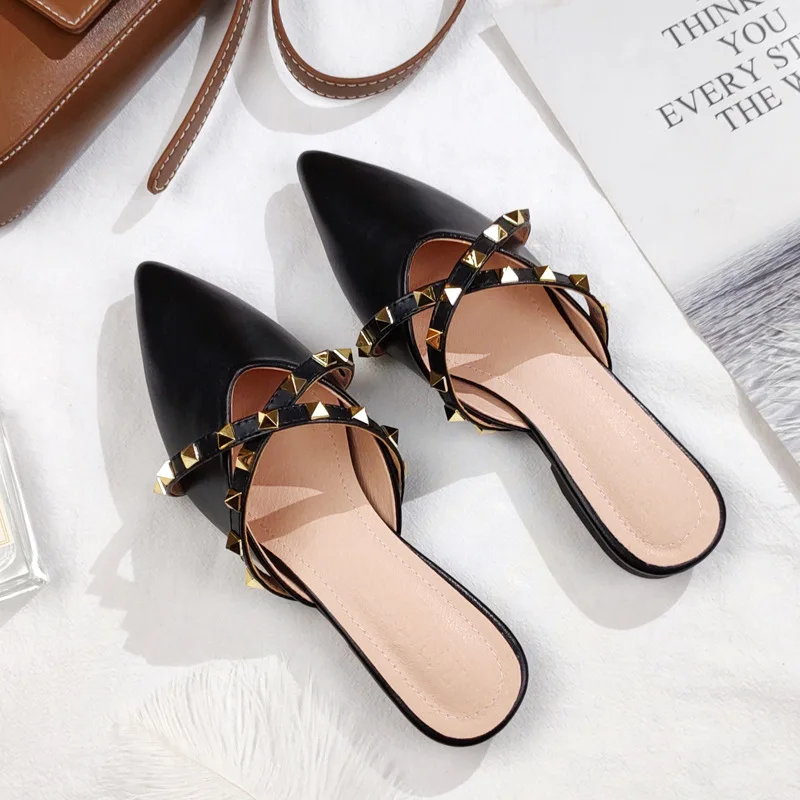 Pointed Toe Half Slippers for Women, Pointed Toe Sandals, Korean Mules, Elegant Dress Shoes, Slides, Fashion Brand Summer, 35-43