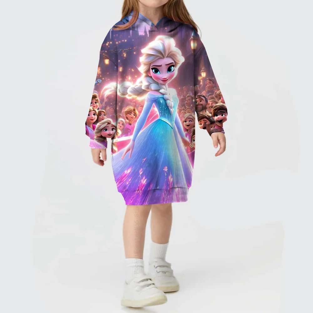 Niñas Disney Frozen princesa Elsa lindo Sudadera con capucha vestido de princesa estampado vestido con capucha Top Otoño e Invierno ropa de moda Casual