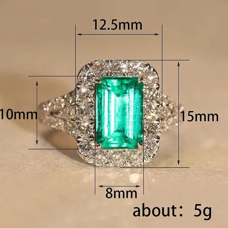 Huitan Elegant Octagon Ring for Women Silver Color Inlaid Bright Green CZ Luxury Wedding Engagement Bridal Accessories Jewelry