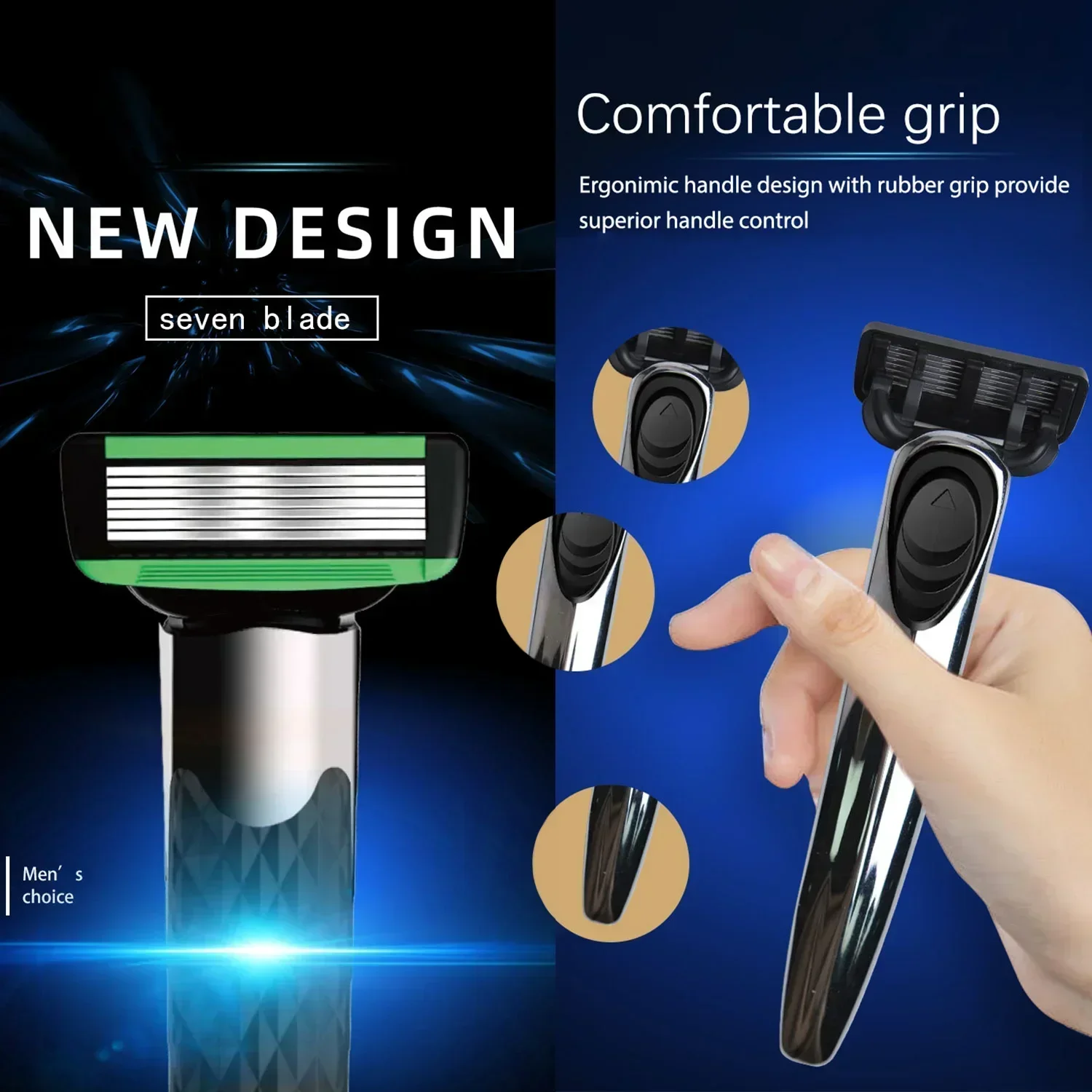 남성용 새로운 수동 면도기 7 층 블레이드 면도 칼 스테인레스 스틸 블레이드 피부 손상 없음 올드 스타일 블레이드 면도기