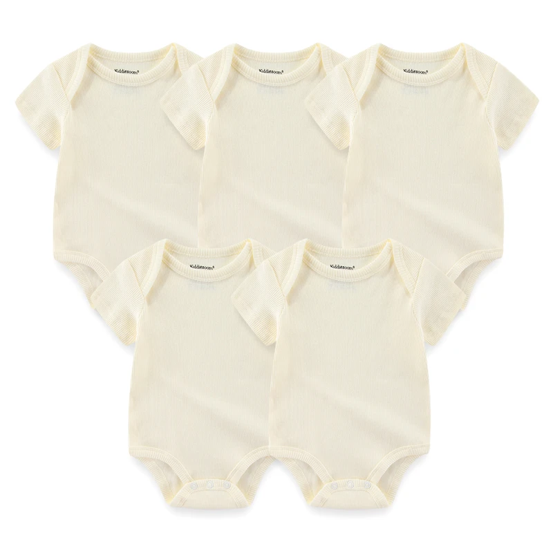 Solid Color 5Pieces Unisex Ribbed Cotton Newborn Baby Girl Clothes Set Short Sleeve Bodysuits Baby Boy Clothes Summer