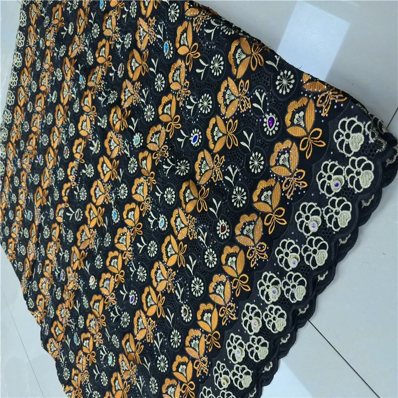 

5-ярдовая тяжелая вышивка бисером, африканская 100% хлопчатобумажная ткань премиум-класса, высокое качество, швейцарская вуаль, кружево, популярный стиль Дубая 27L591201