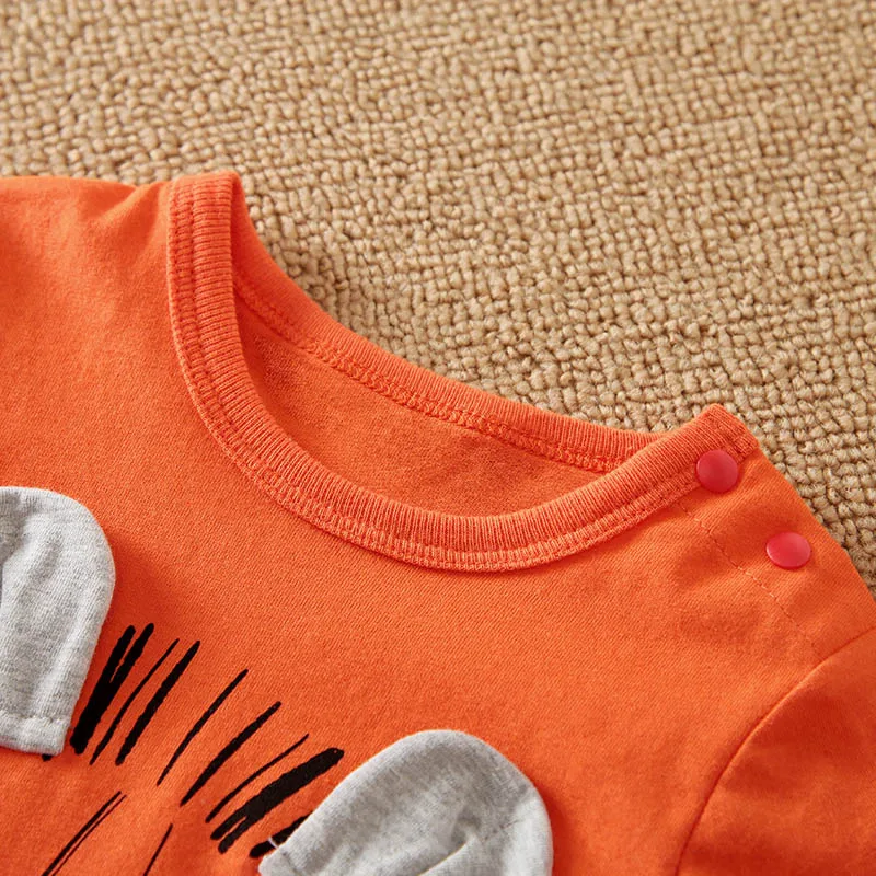 Animal - Orange lion print long sleeve with pants cotton fashion set，0-18 months Newborn Baby boy Spring and Autumn Round Neck