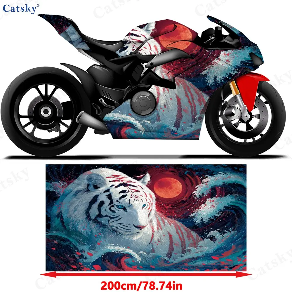 White Tiger Motorcycle Vinyl Wrap - Waterproof, Removable Decal Sticker, Universal Fit For Motorbikes, Durable Anti-Scratch PVC,
