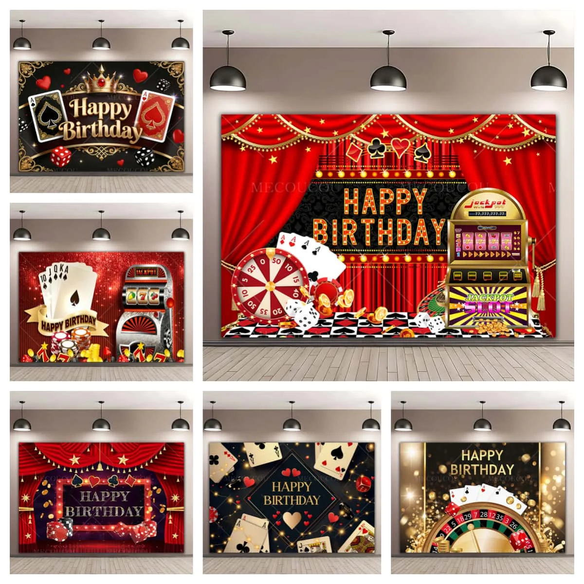 Red Gold Glitter Casino Backdrop Night Poker Las Vegas Play Card Roulette Curtain Birthday Party Banner Photo Custom Studio Prop