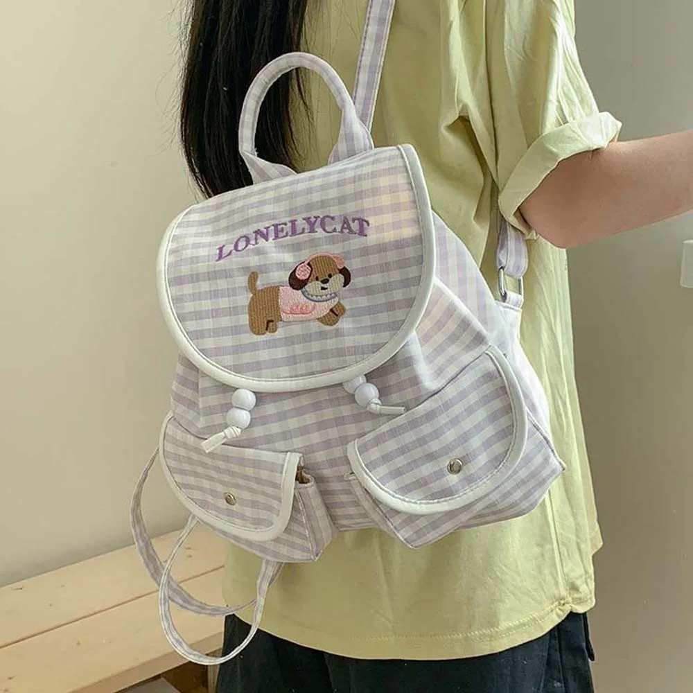 

Sweet Korean Drawstring Backpack Bow Scratch Prevention Women Daily School Bag Flip Up Large Capacity
