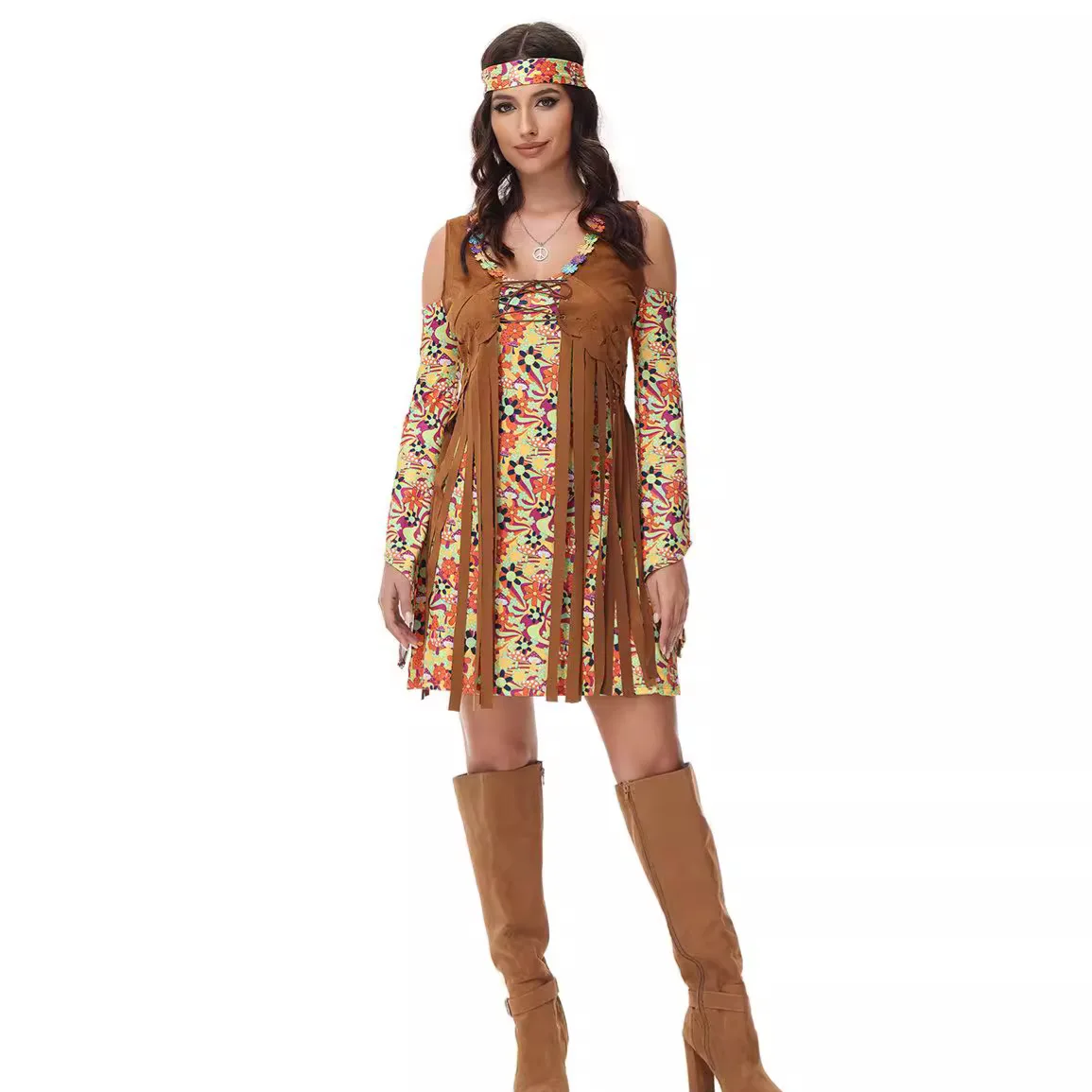 Morph Costumes Hippie Dress Women 70s Costume Adult Halloween Outfit Retro Boho Style Festival Attire