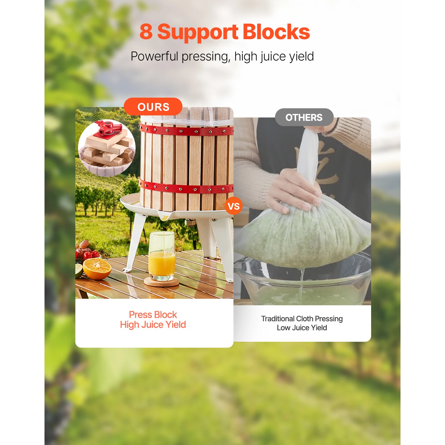SucceBuy 4.75 Gal/18L Fruit Wine Press Solid Wood Basket w/ 8 Blocks Heavy Duty Manual Juice Maker with Handle for Kitchen Home