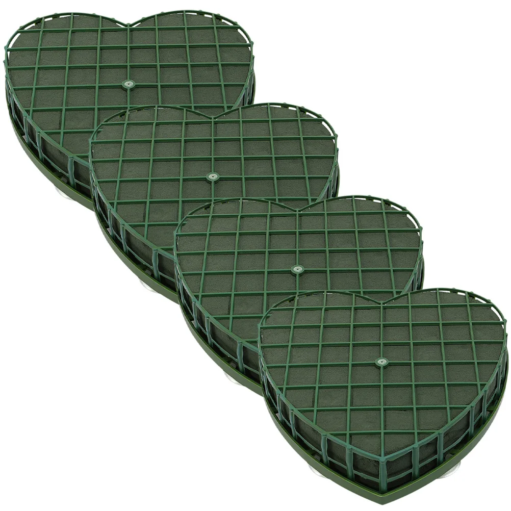 

4pcs Car Front Flower Mud Heart Shape Suction Cup Base Green Florist Sponge Floral Arrangement Supplies Wedding DIY Block