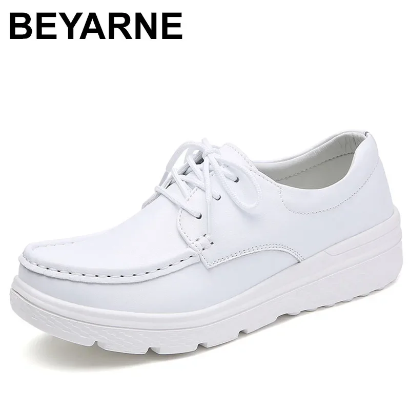 Womens Walking Shoes Loafers Wedges Slip-on Shake Shoes Thick Bottom Comfortable Nurse Work Shoes White