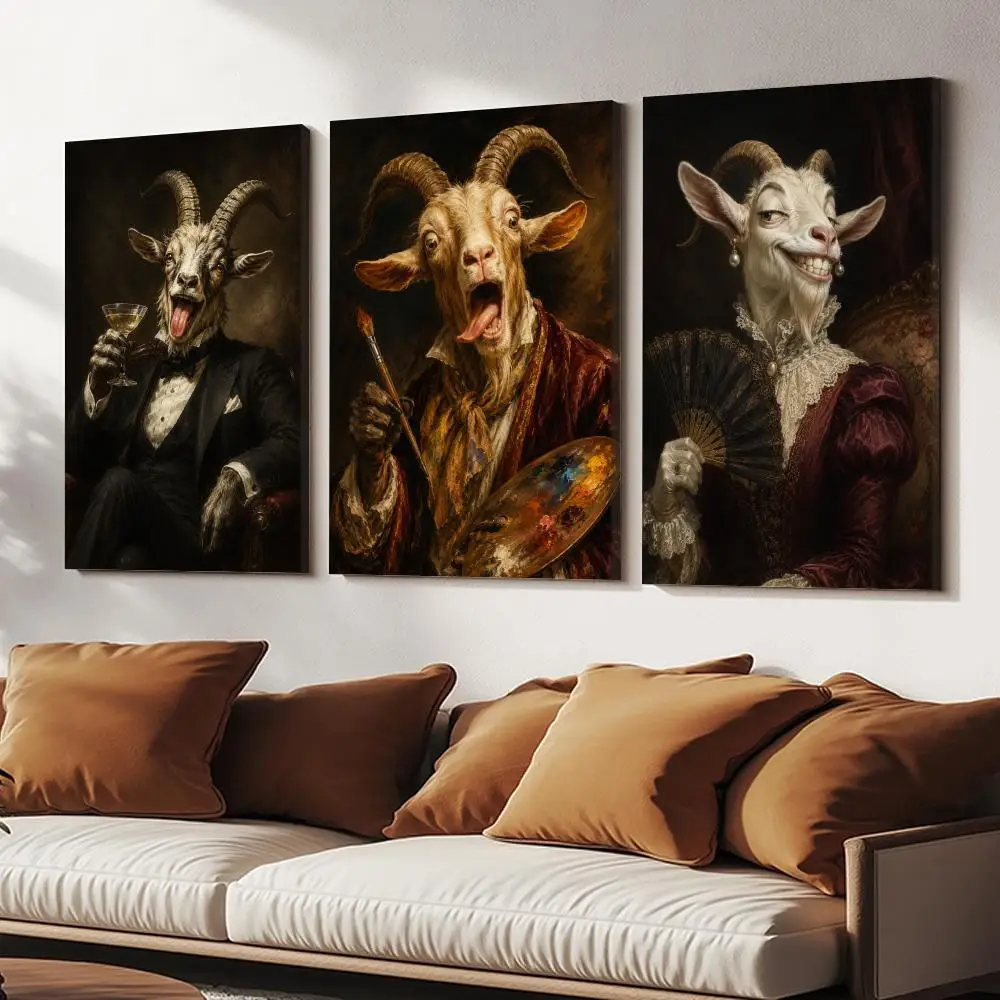 Victorian Goat Portraits Poster HD Canvas Wall Art Poster With Optional Inner Frame Adds Depth Texture To Hallway Decor