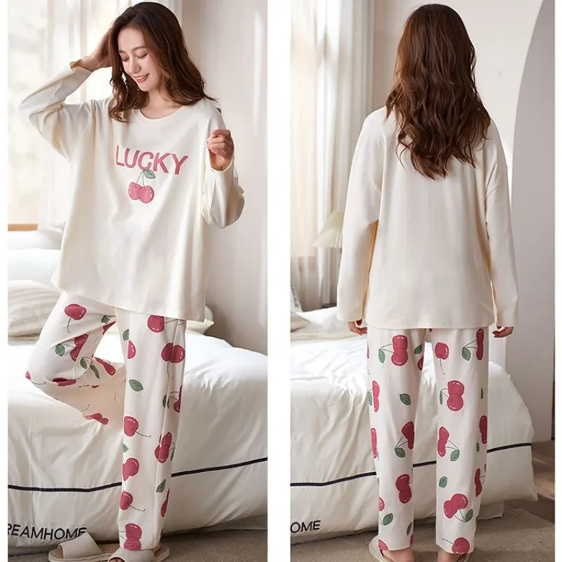 2023 New Cotton Pajamas Women Spring Autumn Long-sleeved Net Celebrity Style Cute Winter Cotton Outerwear Loungewear