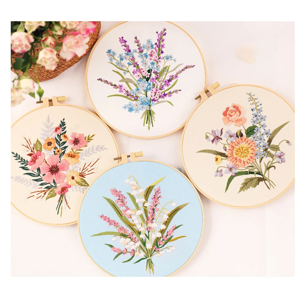 Full Range Embroidery Kit Flower Bouquet Pattern Embroidery For Starter Embroidery Kit With Full Tools Materials For Beginner
