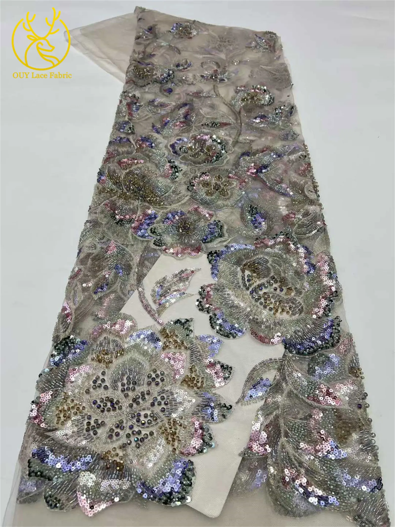 High-End-Kleid, afrikanischer handgefertigter Perlen-Spitzenstoff, 2026, Nigeria, französische Pailletten-Stickerei, Spitzenstoff, Hochzeitskleid, Nähmaterial – Detail 17